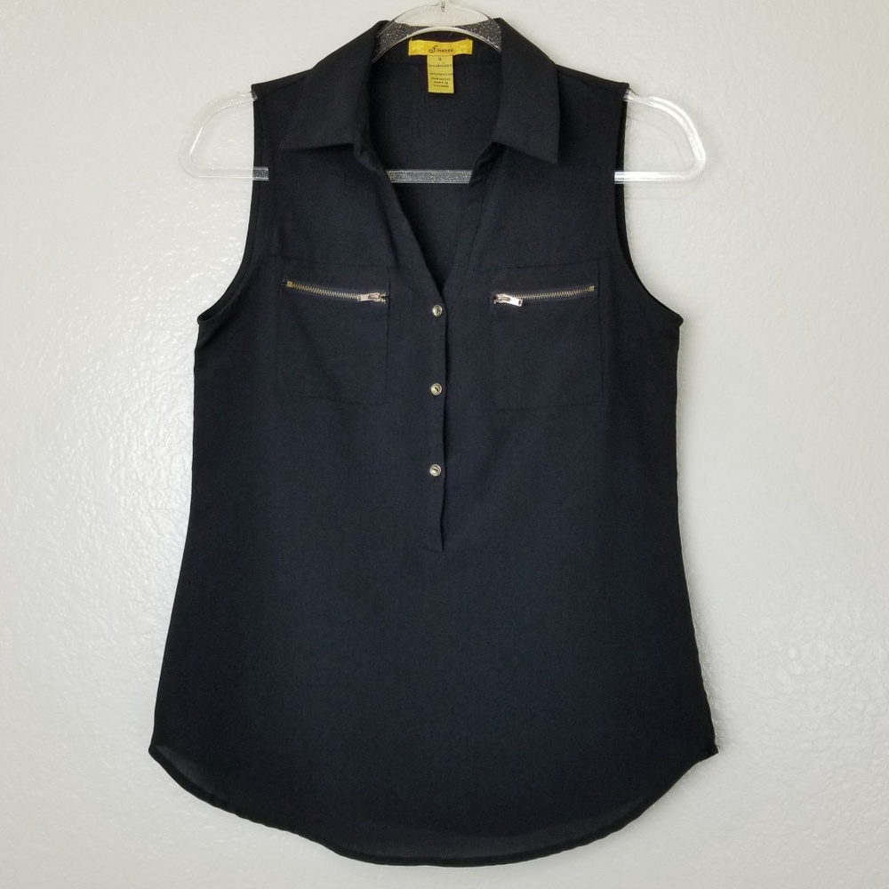 Finesse Sleeveless Collar,Gold Zipper Pockets, SML